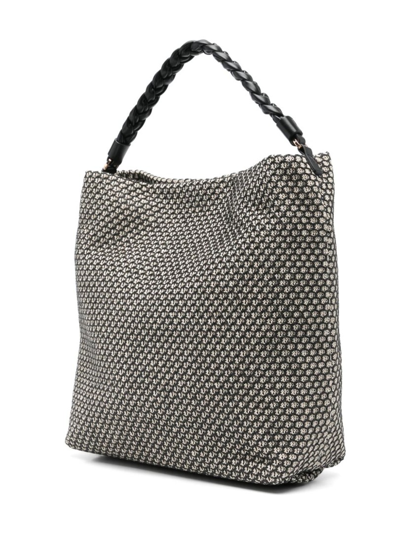 Shop Twinset Twin-set Textured Black Handbag With Braided Handle And Concealed Fastening