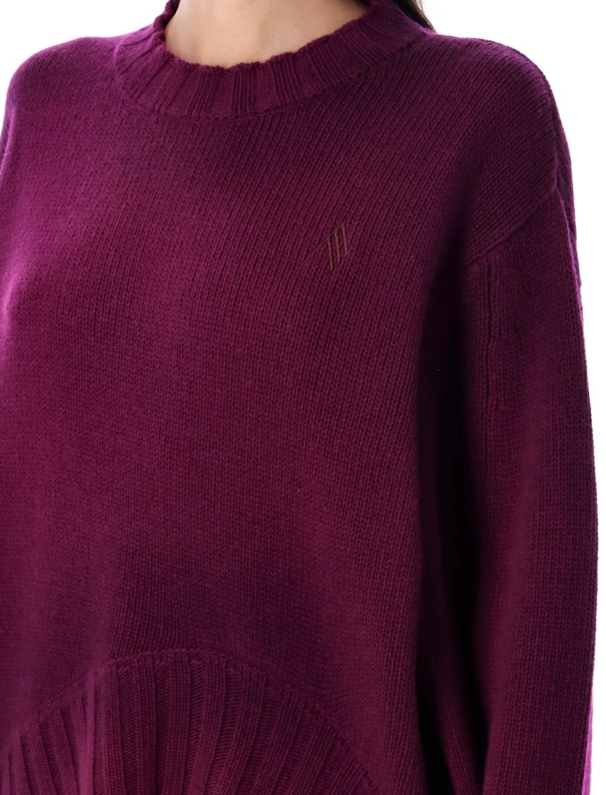 Attico Wool Crewneck Sweater With Asymmetric Flared Hem In Purple