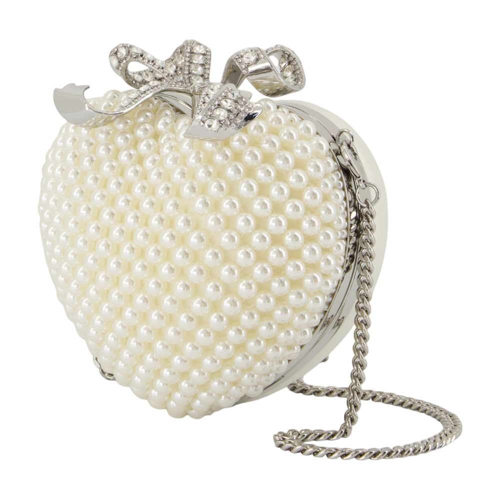 Self-portrait Pearl Heart Clutch - Polyester - White In Neutral