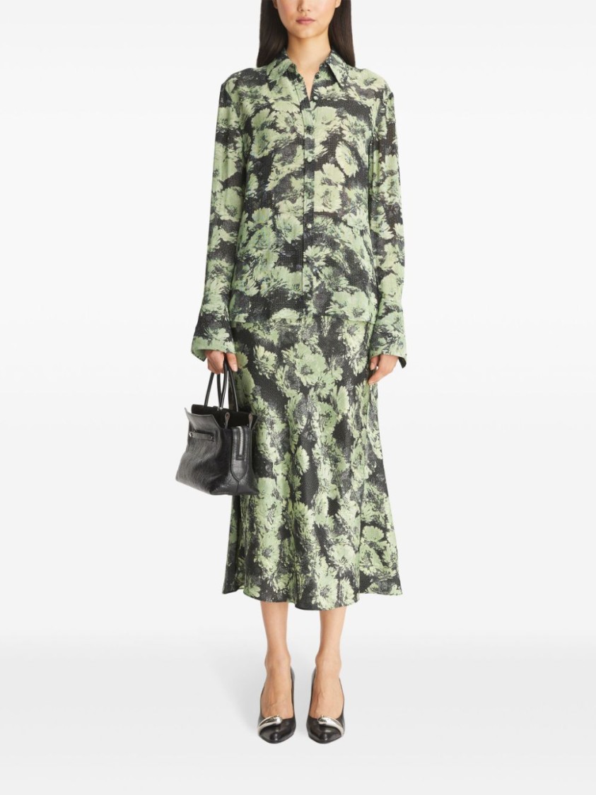 Tory Burch Green Floral Print Shirt In Green