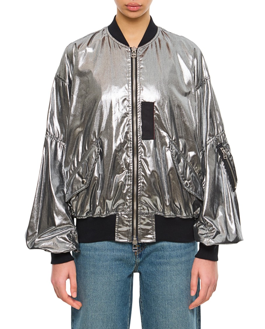 Junya Watanabe Casual Jacket With Elasticated Hem And Metallic Finish In Silver