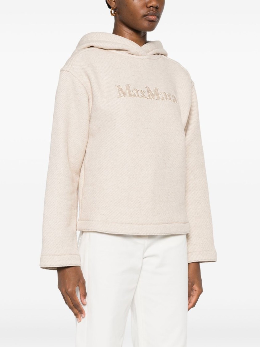 Max Mara Logo Cotton Hoodie With Classic Hood And Ribbed Finish In Multi