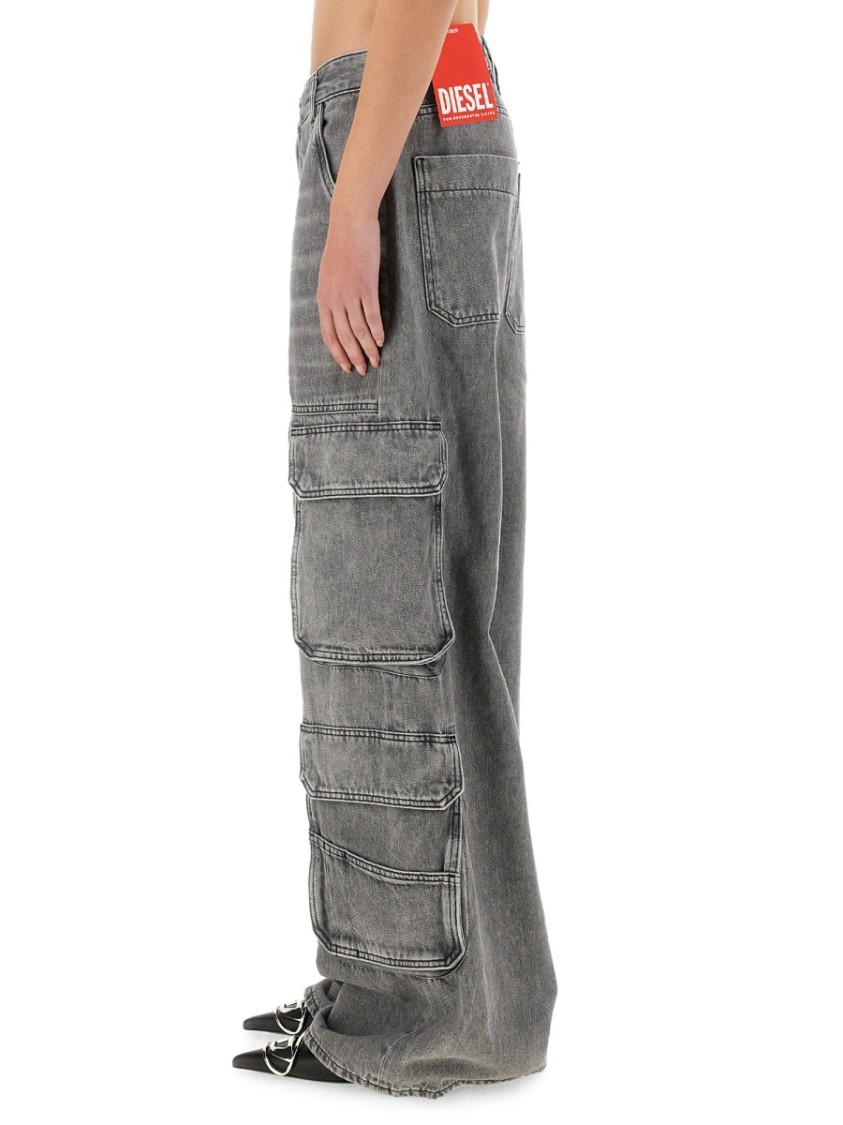 Diesel D-sire-cargo-d Grey Cargo Jeans With Low-rise Waist In Gray