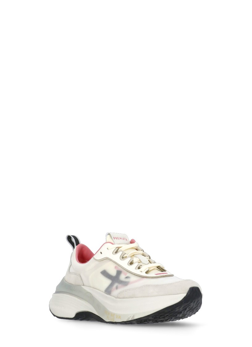 Prmt Ivory Leather And Tech Fabric Sneakers In Multi