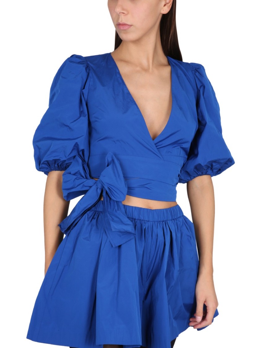 Red Valentino Taffeta Top With Puff Sleeves And Bow Detail
