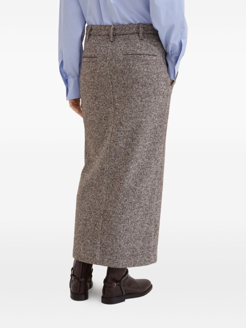Brunello Cucinelli High-waisted Houndstooth Midi Skirt In Brown