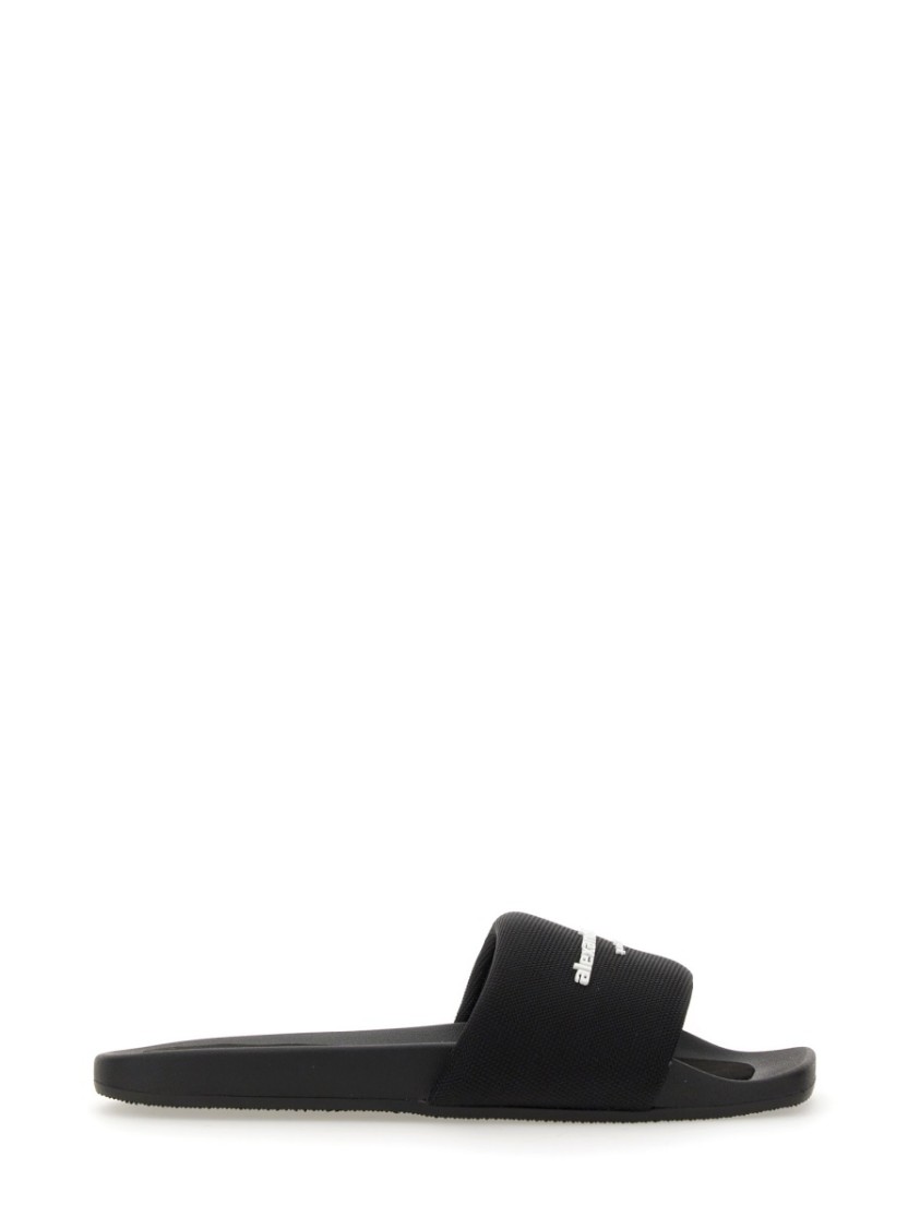 Alexander Wang Logo-print Flat Slides In Black