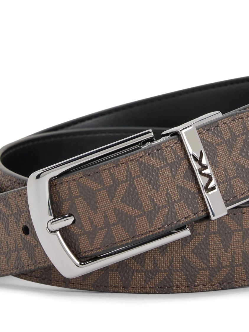 Michael Kors Textured Multicolour Belt With Metallic Buckle In Brown