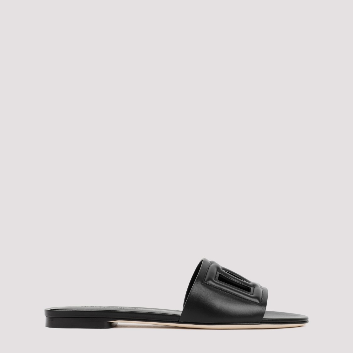 Shop Dolce & Gabbana Black Leather Flat Slides Sandals