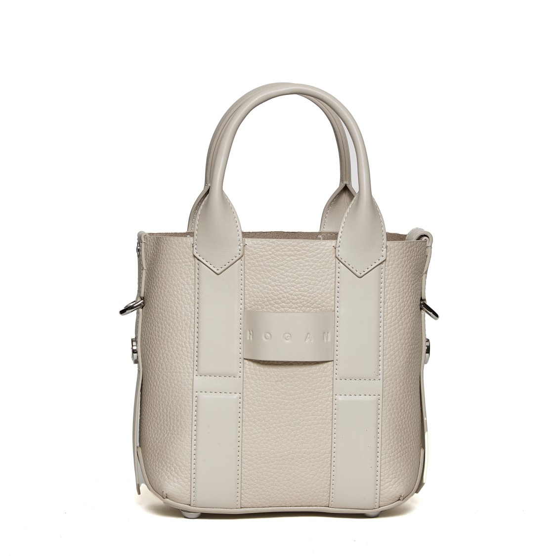 Hogan Ivory Hammered Leather Small Shopping Bag