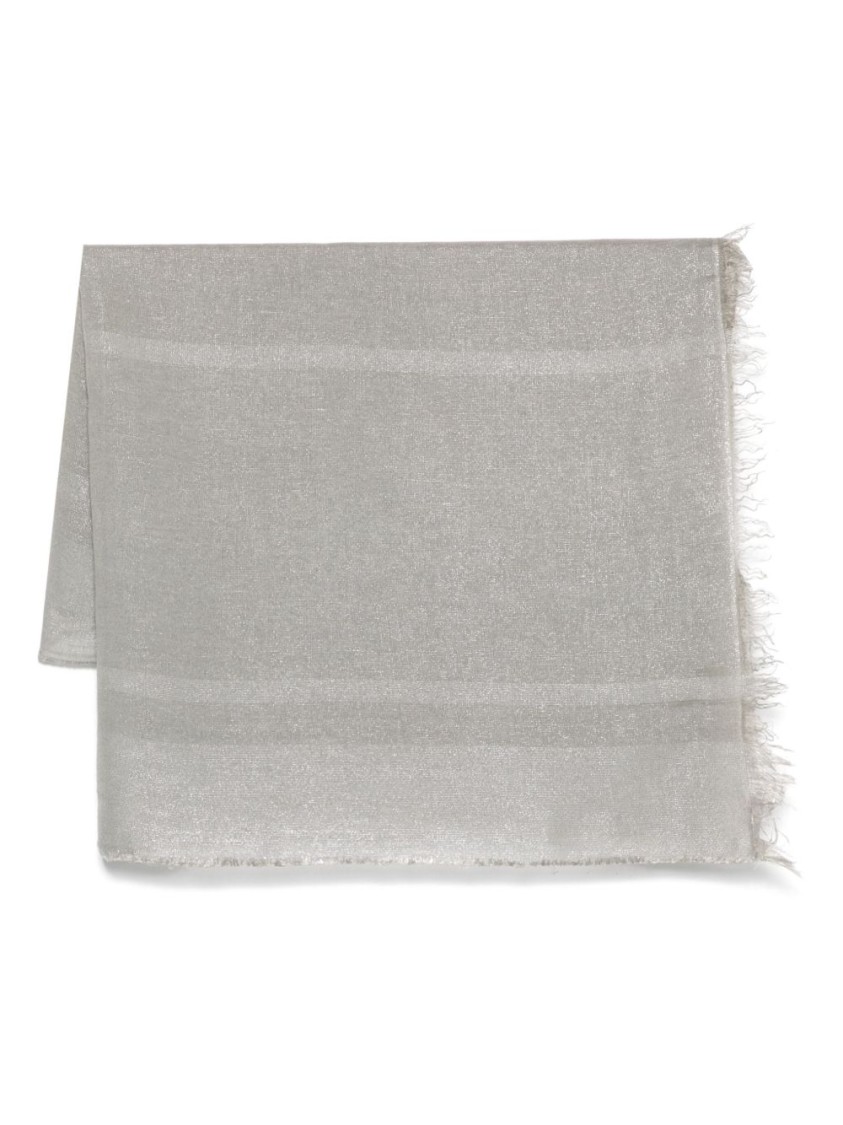 Antonelli Linen-blend Grey Scarf With Fringed Edges