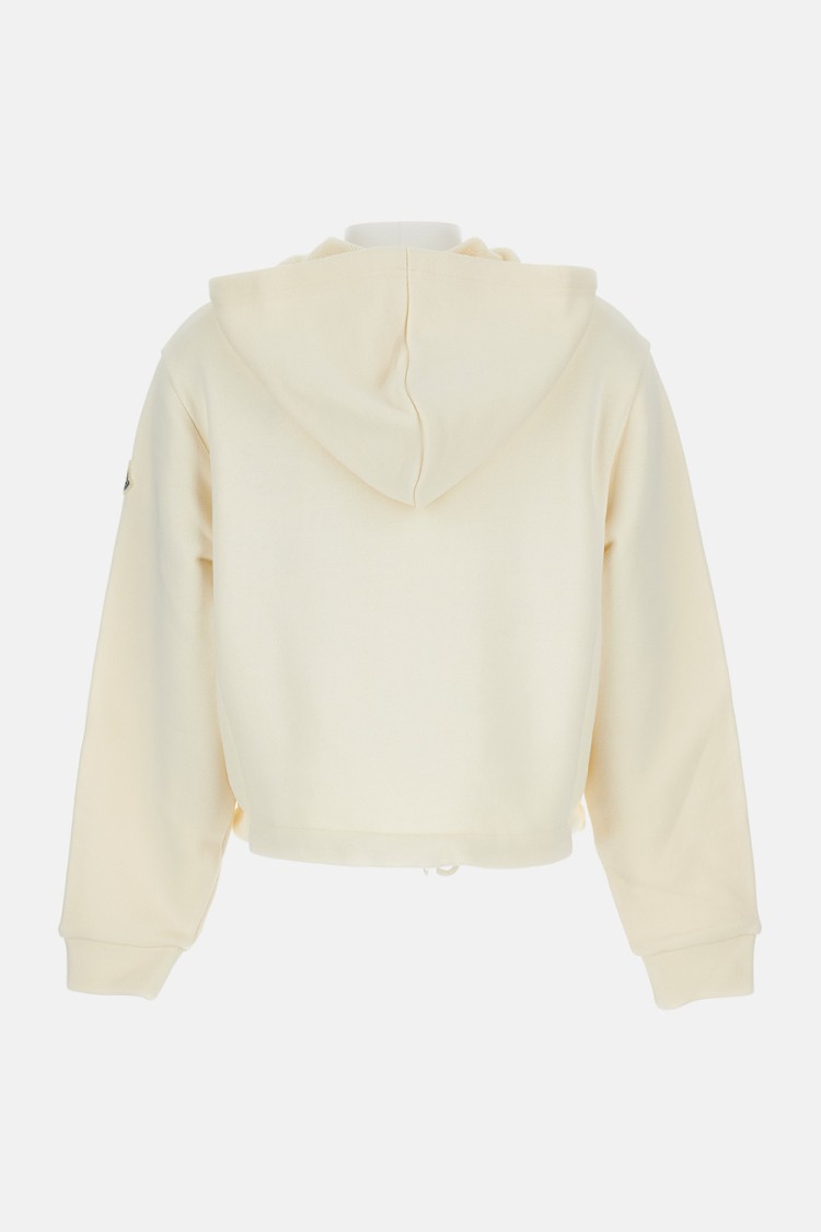Moncler Full Zip Hoodie With Adjustable Drawstring In Neutral