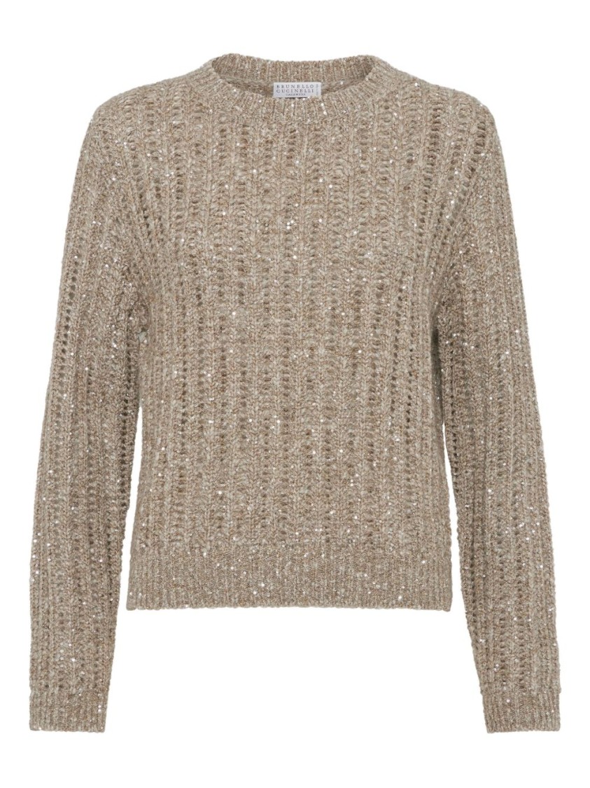Brunello Cucinelli Textured Ribbed Sweater With Shimmering Threads In Brown