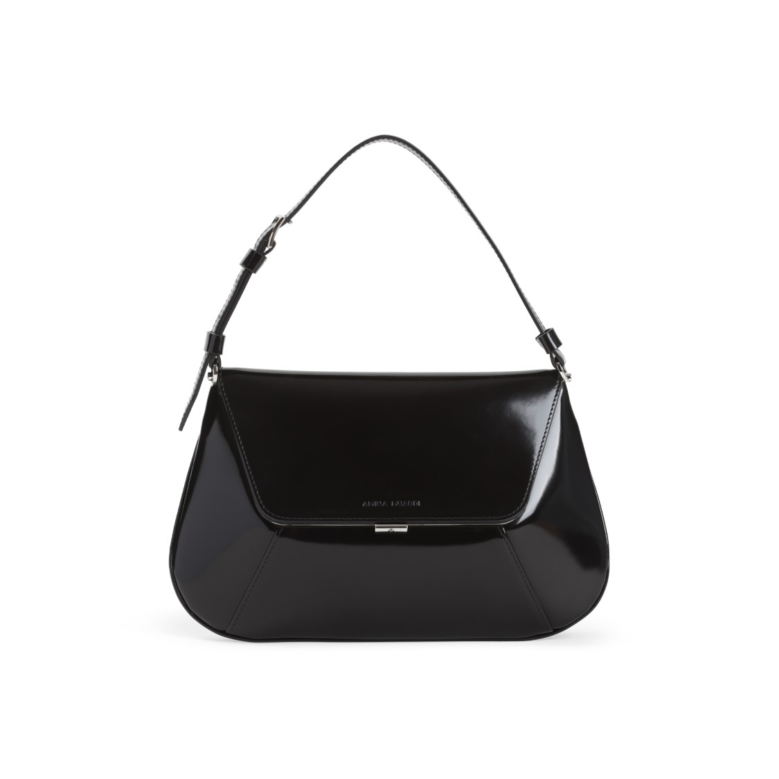 Amina Muaddi Leather Handbag With Curved Base And Reptile Motif Embossing In Black
