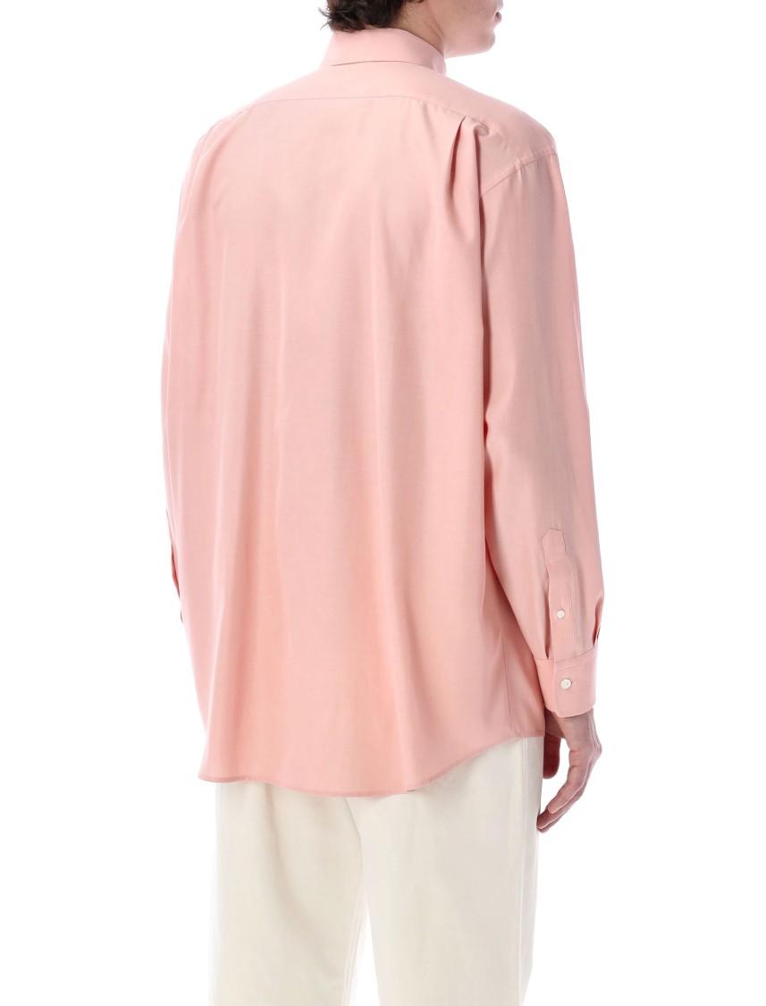 Shop Auralee Oversized Silk Button-down Shirt With Relaxed Fit In Pink