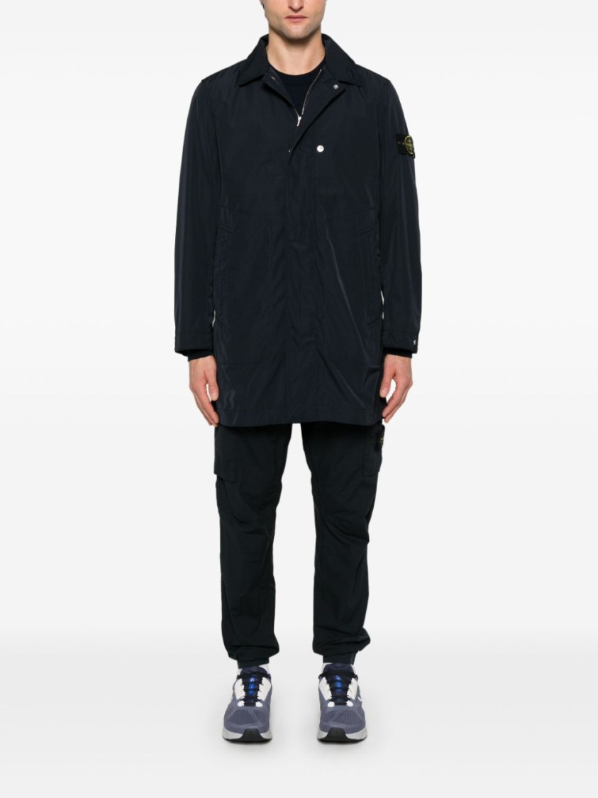 Stone Island Ribbed Detail Crew Neck Sweatshirt With Iconic Badge In Black