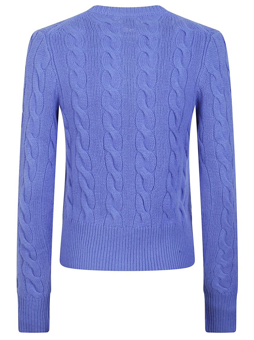 Polo Ralph Lauren Cable-knit Cashmere Blend Cardigan With Embroidered Pony In Blue