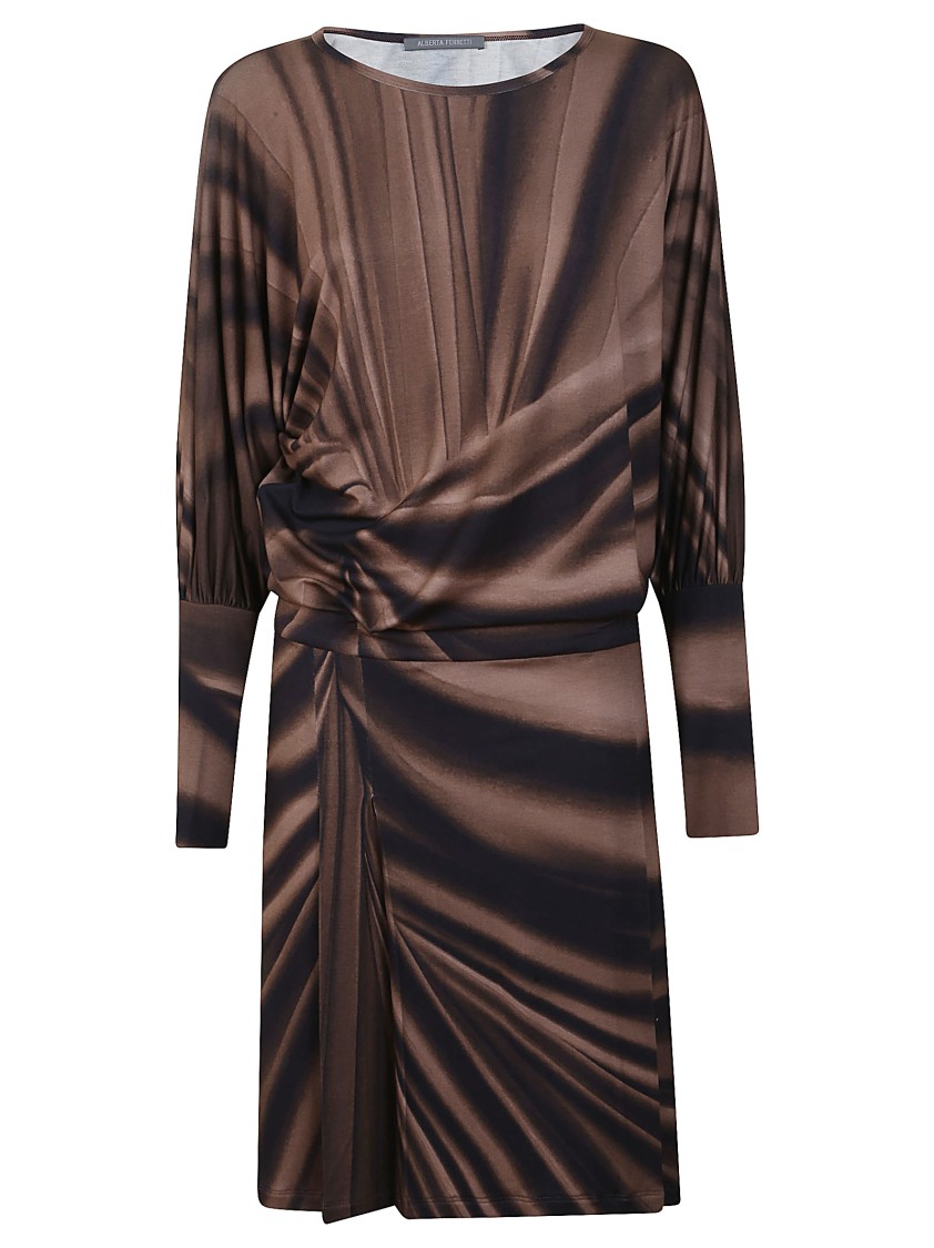Alberta Ferretti Draped Viscose Mini Dress With Cinched Waist In Brown