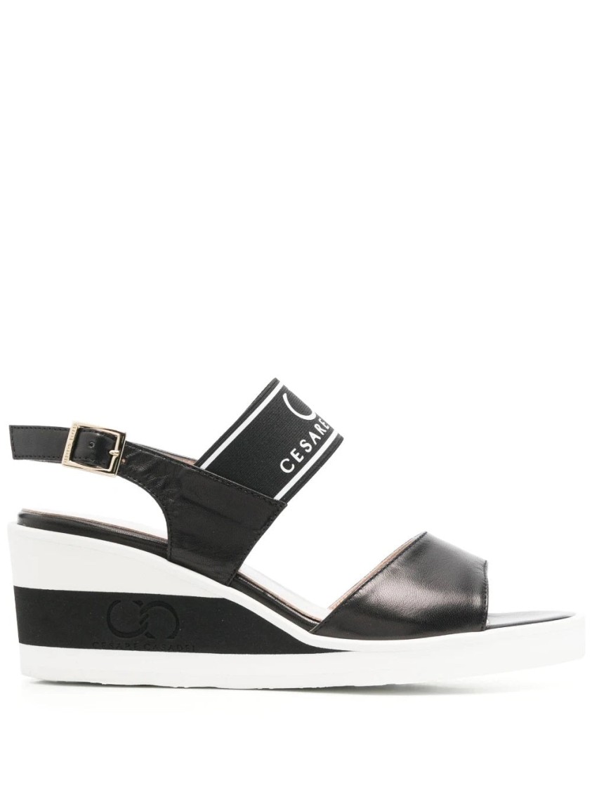 Casadei Open Toe Wedge Sandals With Ankle Strap In White