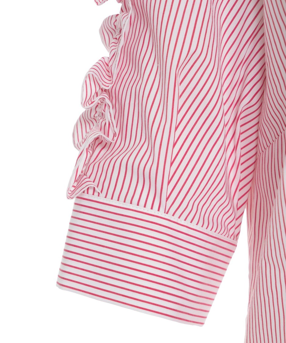 Liu •jo Liu Jo Ruffled Detail Striped Shirt With Rounded Hem In Pink