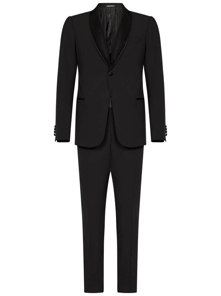 Emporio Armani Tailored Black Virgin Wool Suit With Satin Lapel In Black