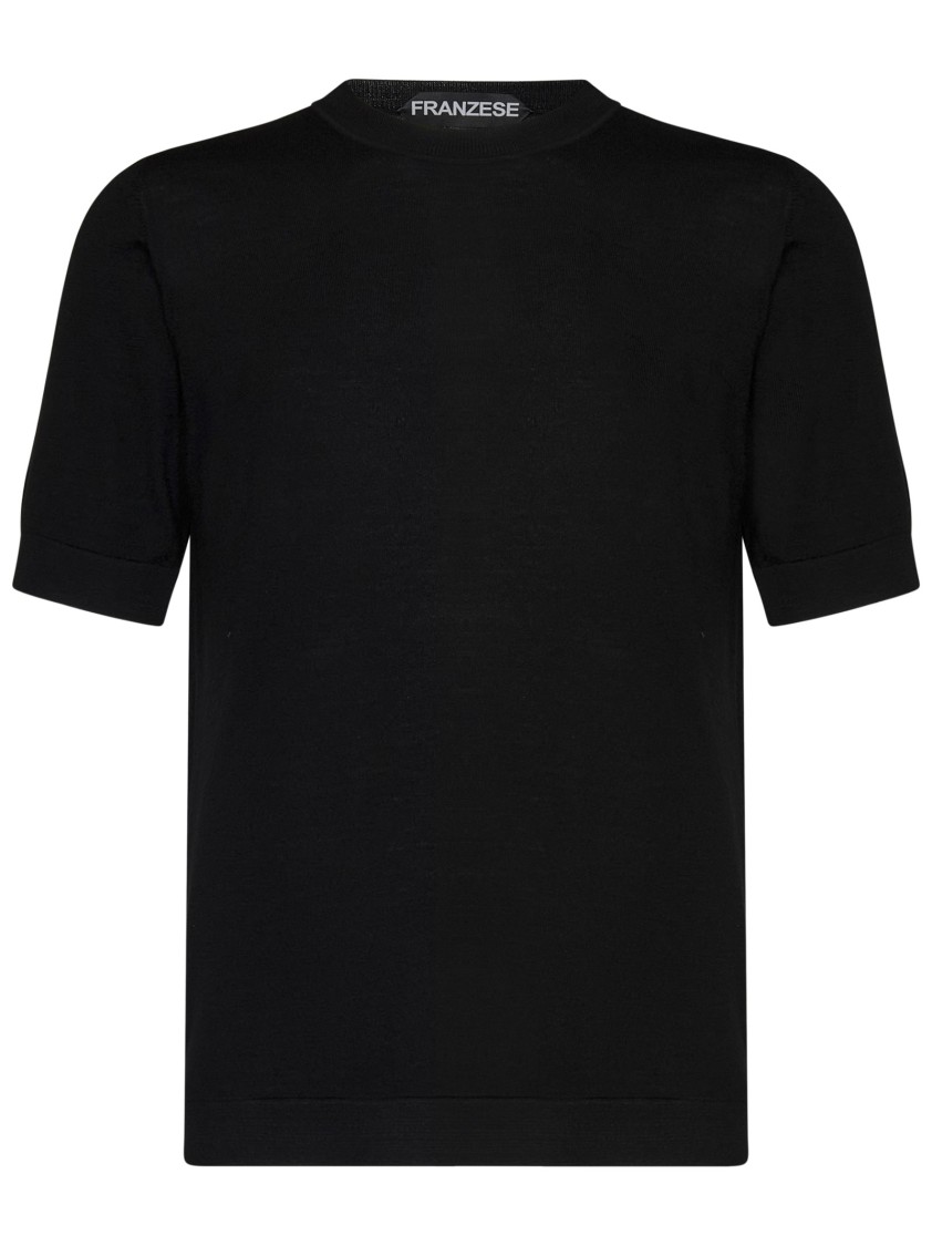 Franzese Collection Crewneck T-shirt In Superfine Merino Wool Blend In Black