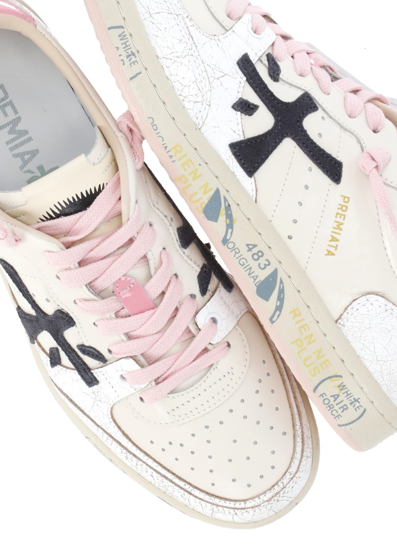 Shop Premiata Ivory Istrice Leather Sneakers