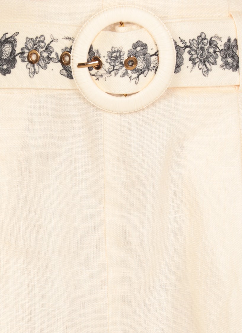 Zimmermann High Waist Floral Embroidery Belted Shorts In White