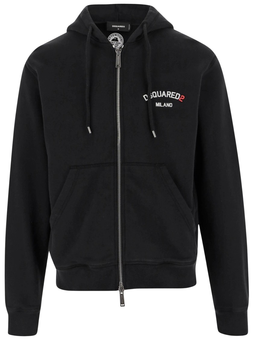 Dsquared2 Black Sweatshirt With Hood And Zip And Logo Detail On The Front In Cotton Man In Black