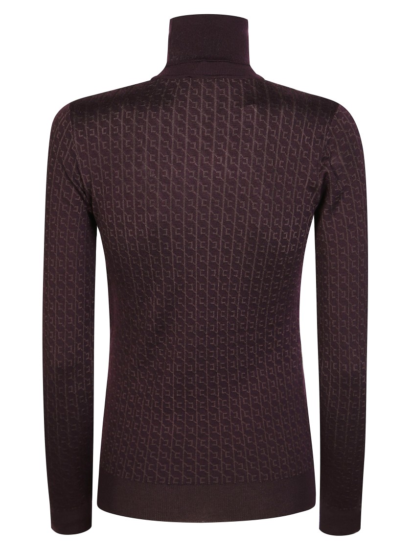 Elisabetta Franchi Fitted Turtleneck Sweater With Textured Pattern In Brown