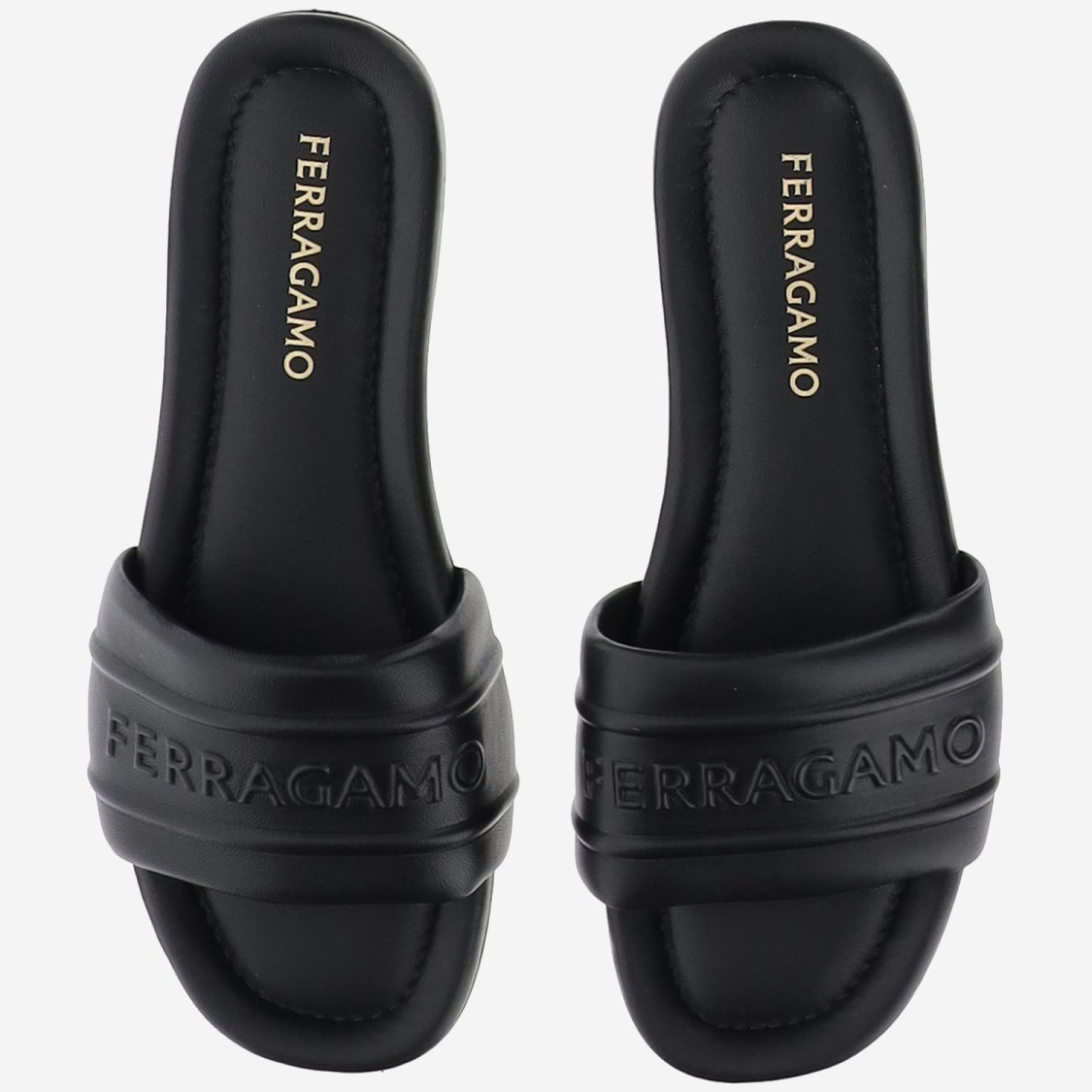 Shop Ferragamo Salvatore Leather Sandals With Logo In Black