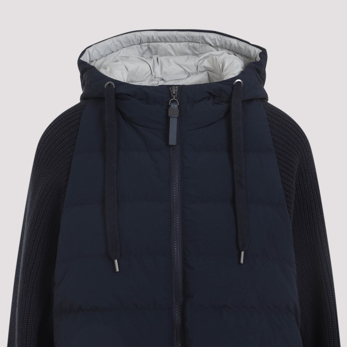 Shop Brunello Cucinelli Blue Knit Dowjacket