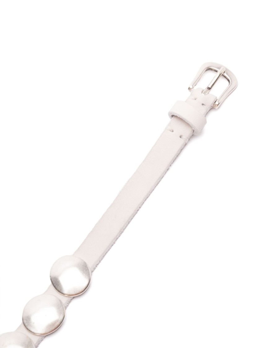 Golden Goose Adjustable Leather Belt With Silver-tone Accents In White