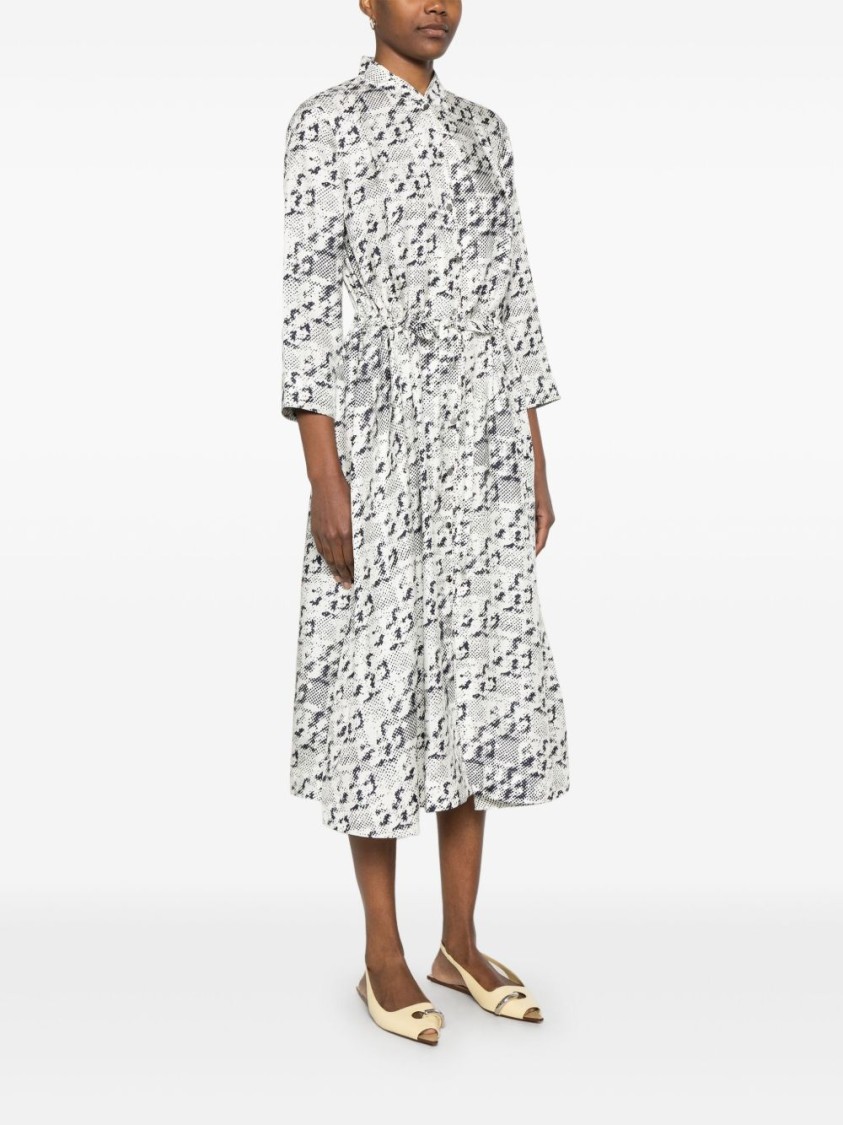Tory Burch Ivory Silk Midi Dress With Button-up Front And Cinched Waist In Neutrals