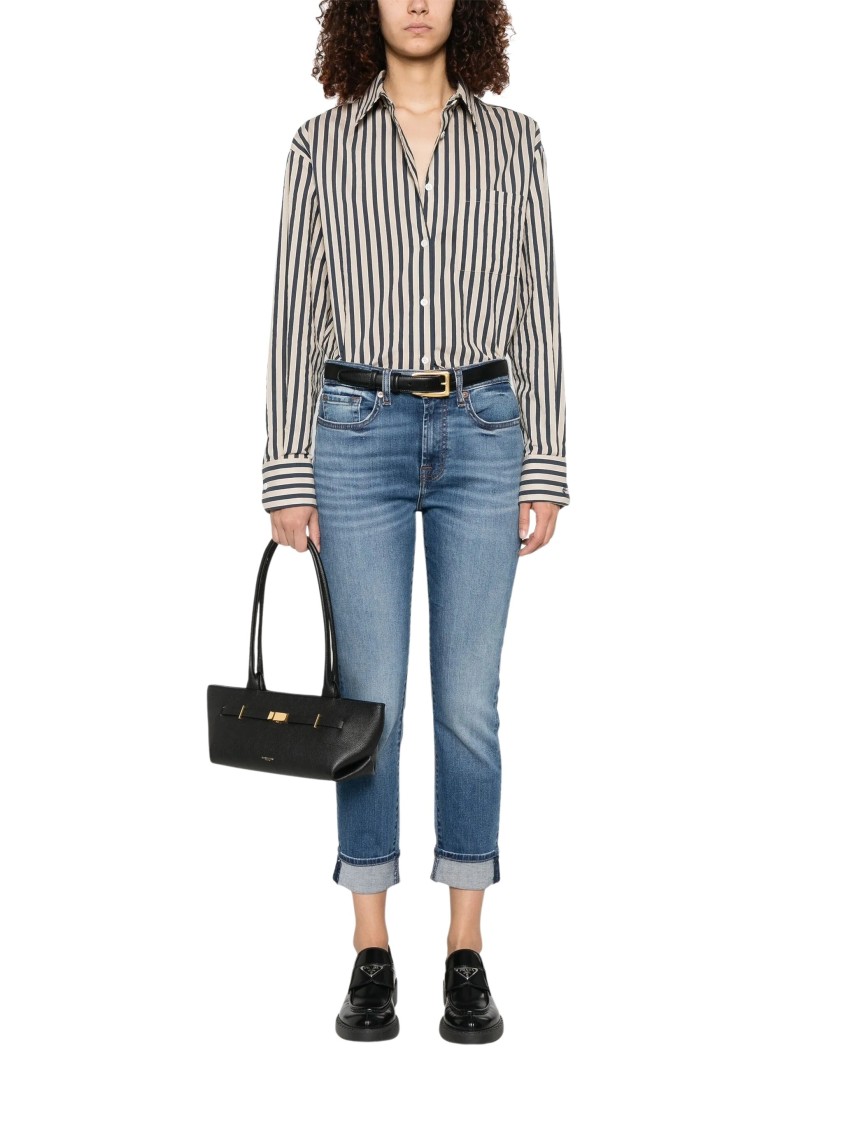 7 For All Mankind Light Wash Relaxed Skinny Jeans With Rolled Cuffs In Blue