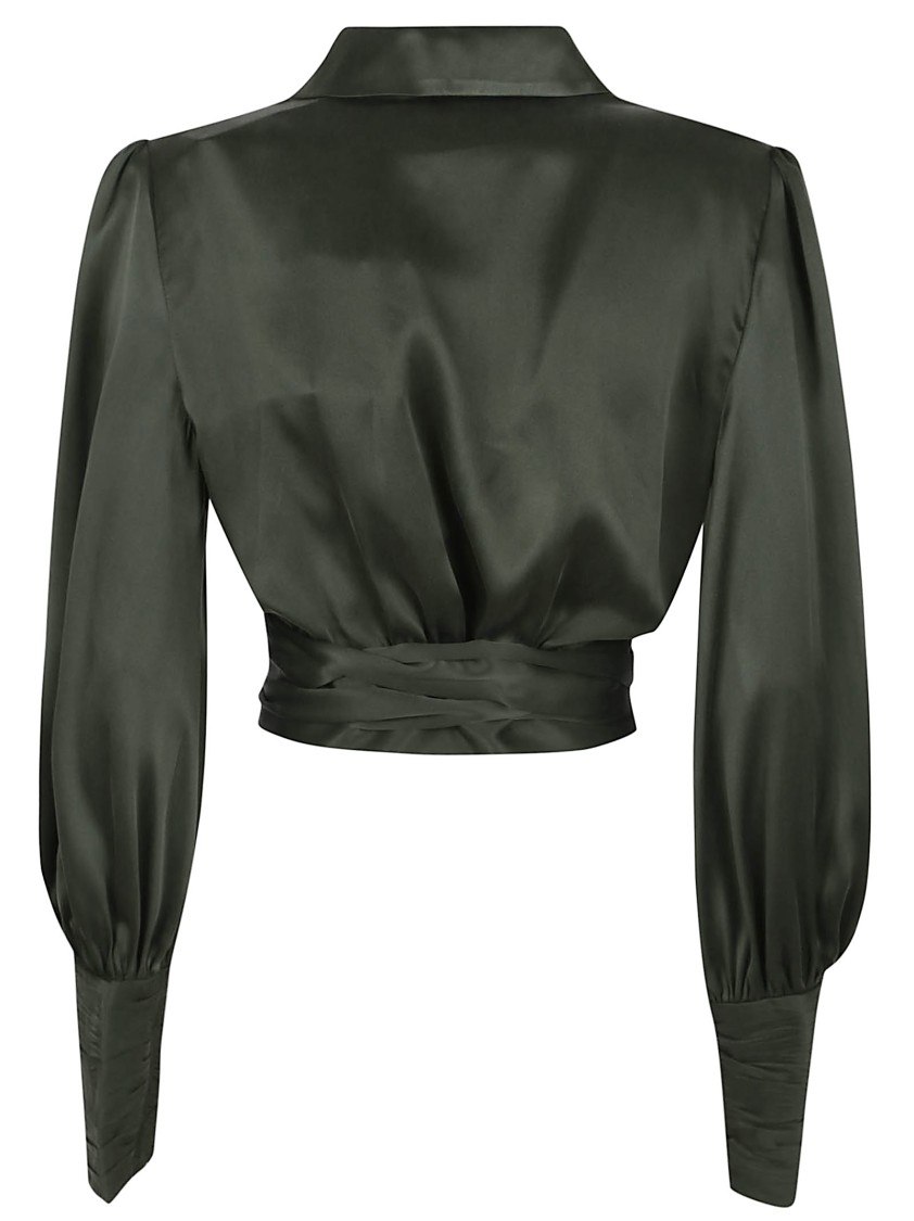 Zimmermann Silk Wrap Top With Puff Sleeves In Green
