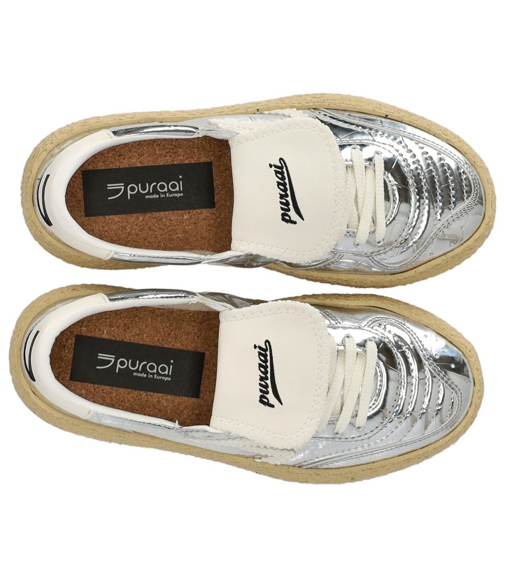 Shop Puraai 4.05 Polly Cocco Silver Sneaker
