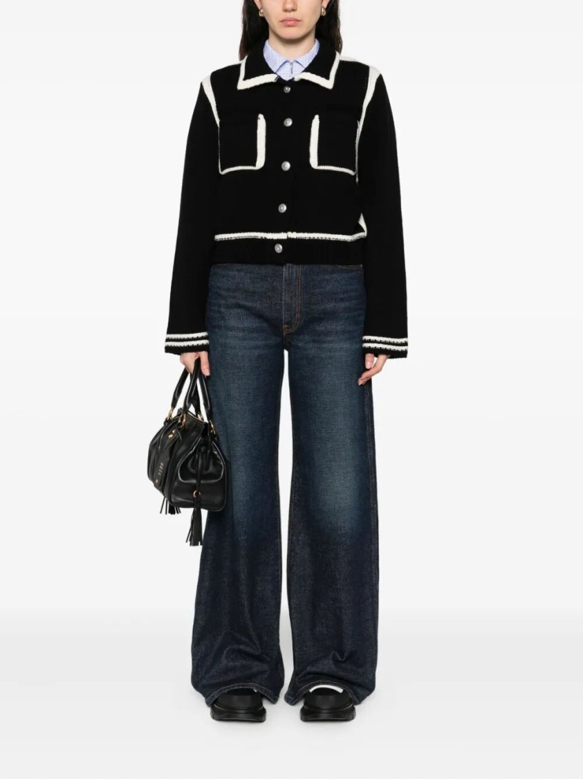 Pinko Sulcis Wool Collared Cardigan Sweater In Black