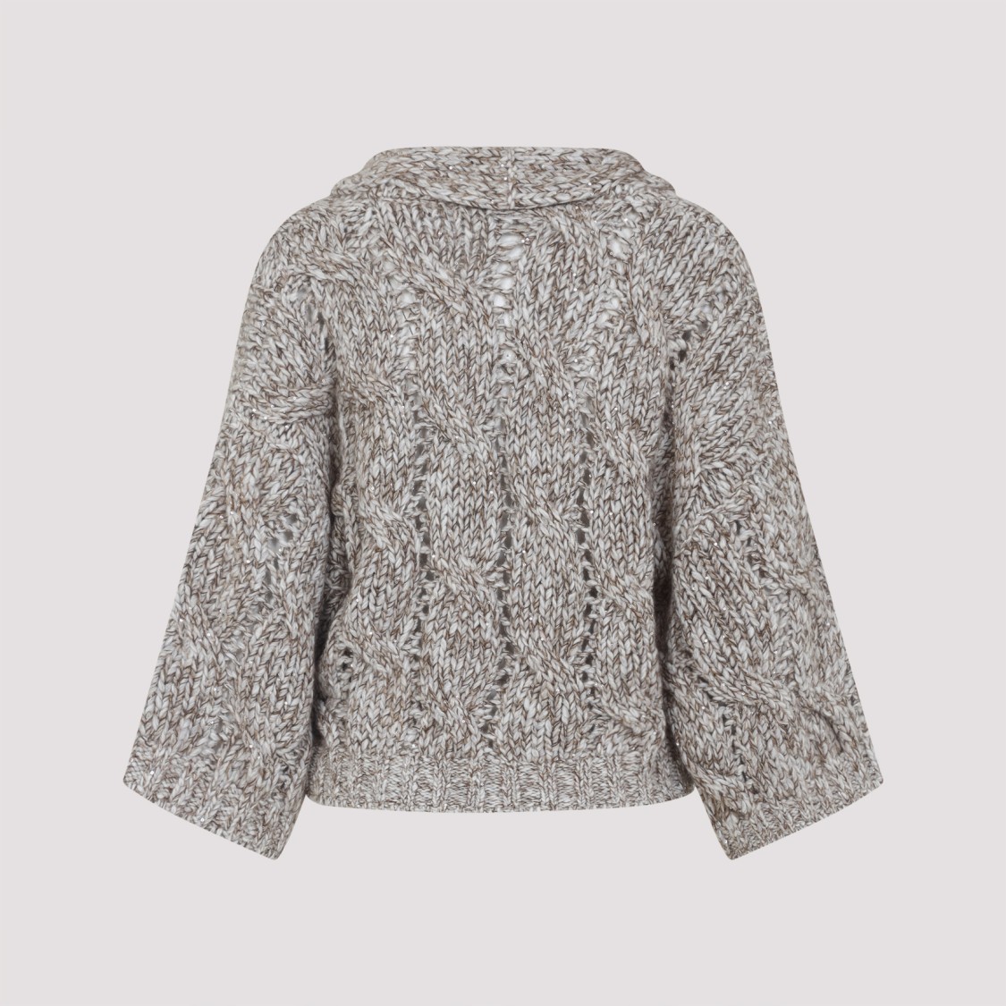 Brunello Cucinelli Knit Sweater With Deep V-neck In Gray