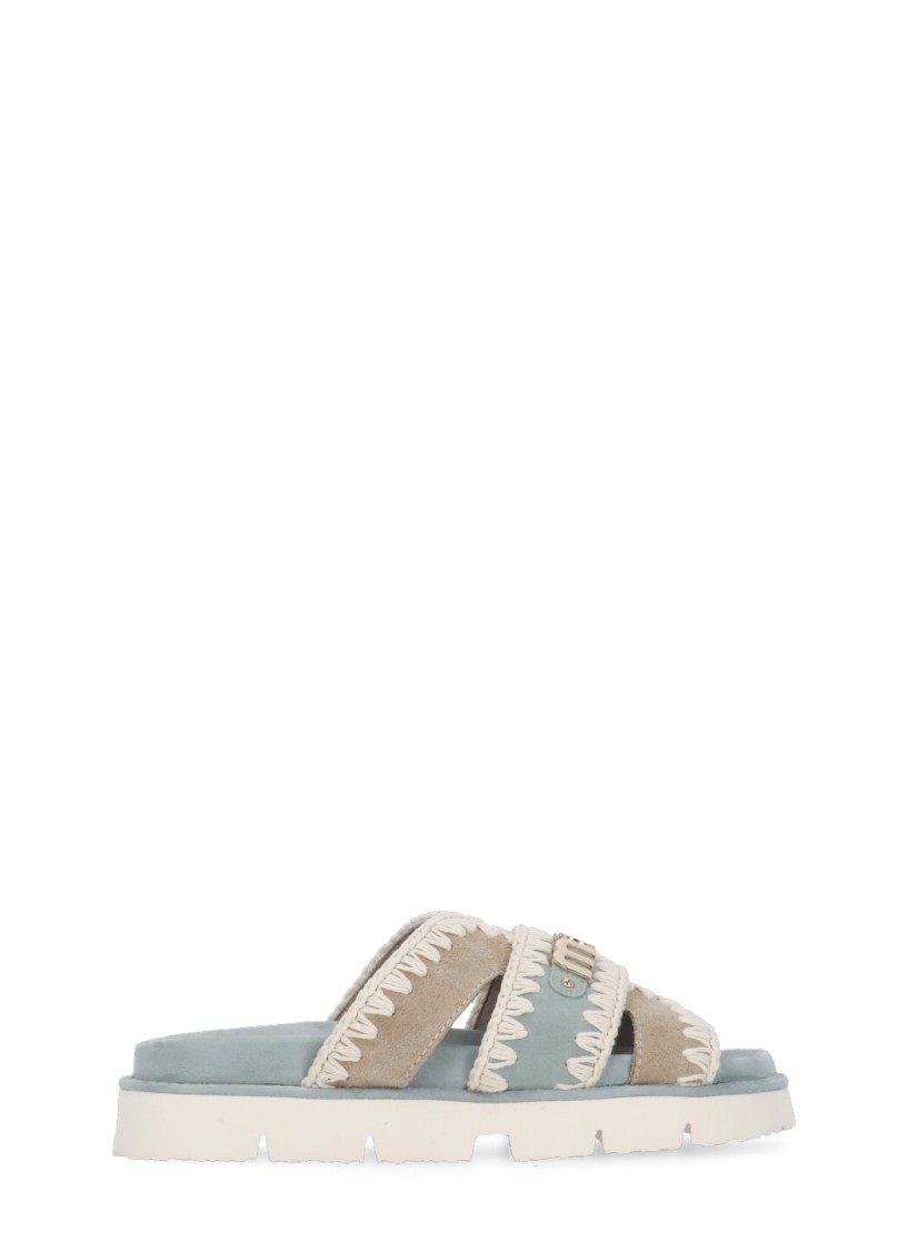 MOU MOU LIGHT BLUE SUEDE LEATHER AND FABRIC SANDALS