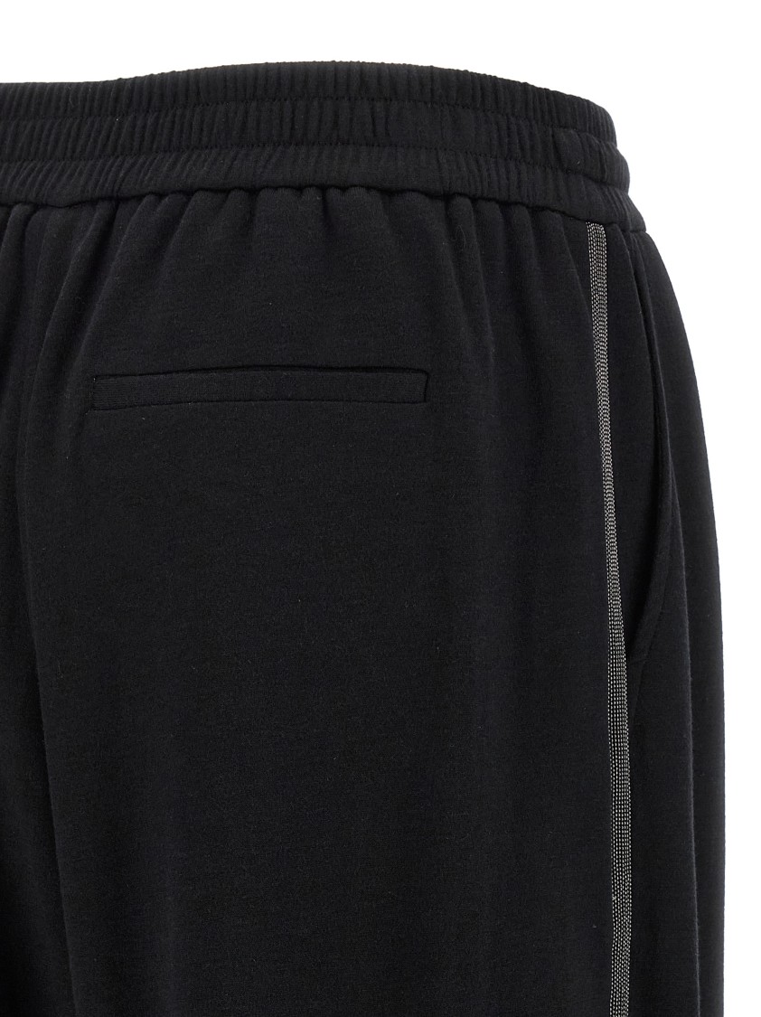 Brunello Cucinelli Shiny Trims Joggers With Back And Side Pockets In Black