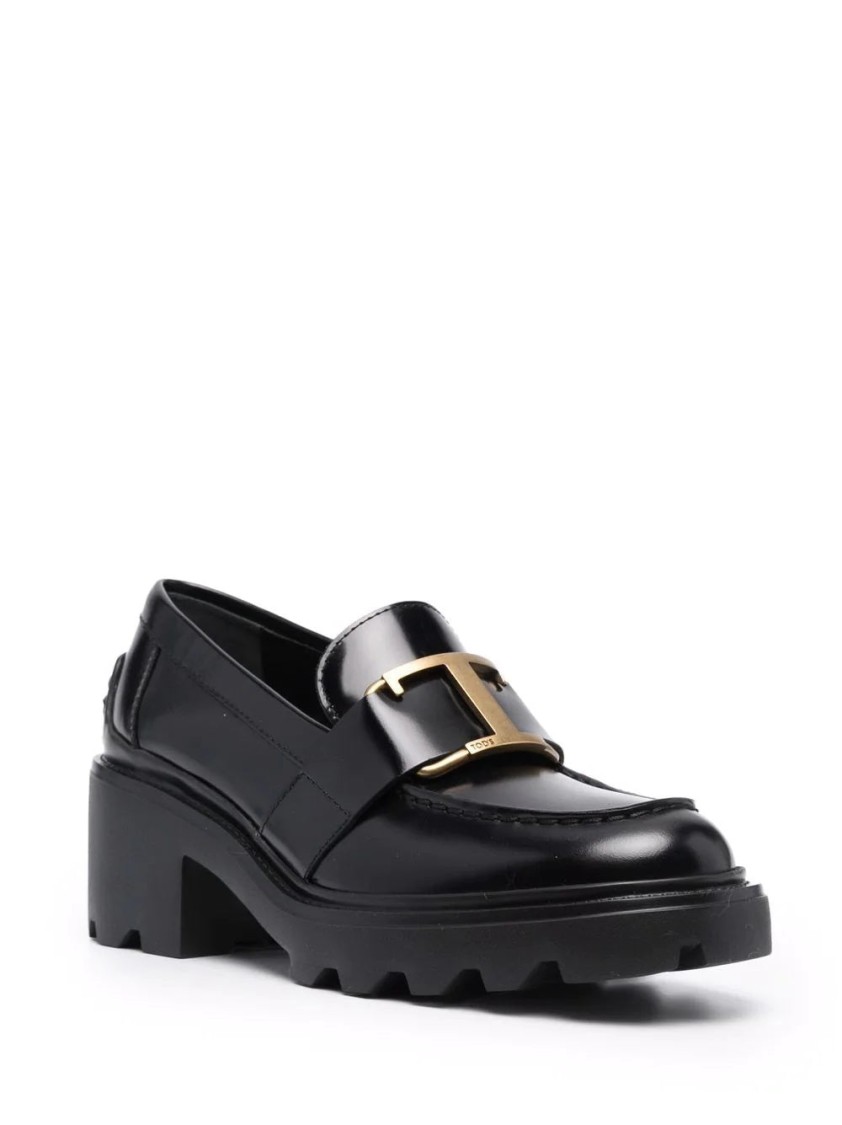 Tod's Black Mid Heel Loafers In Black
