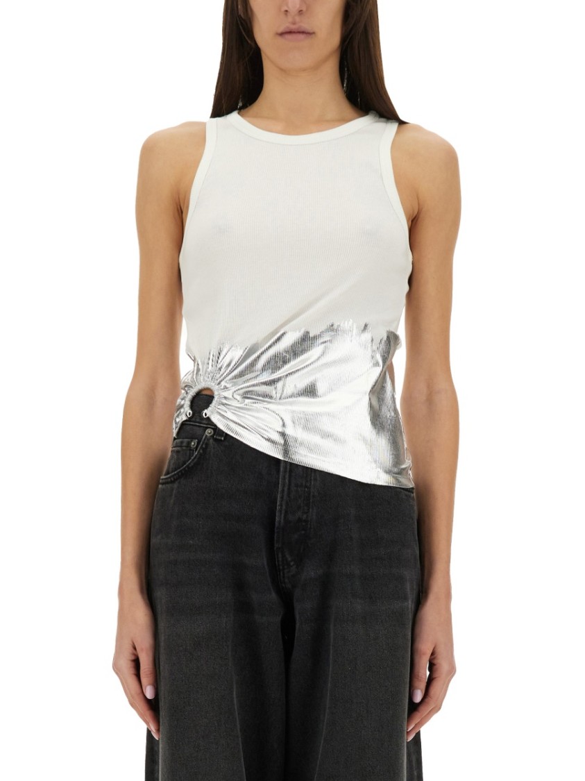 Rabanne Embellished Metallic Ribbed Stretch-cotton Jersey Tank In White