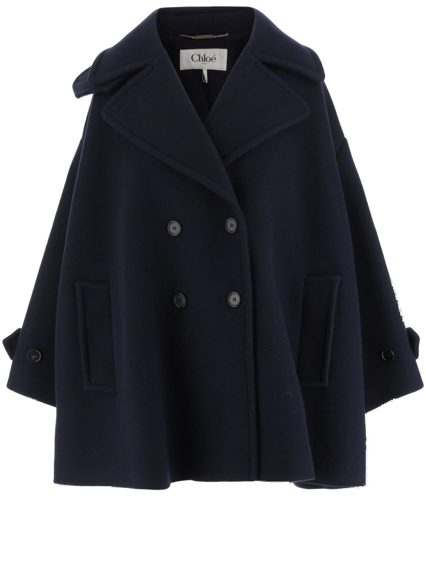 Chloé Oversize Double-breasted Wool Coat In Black