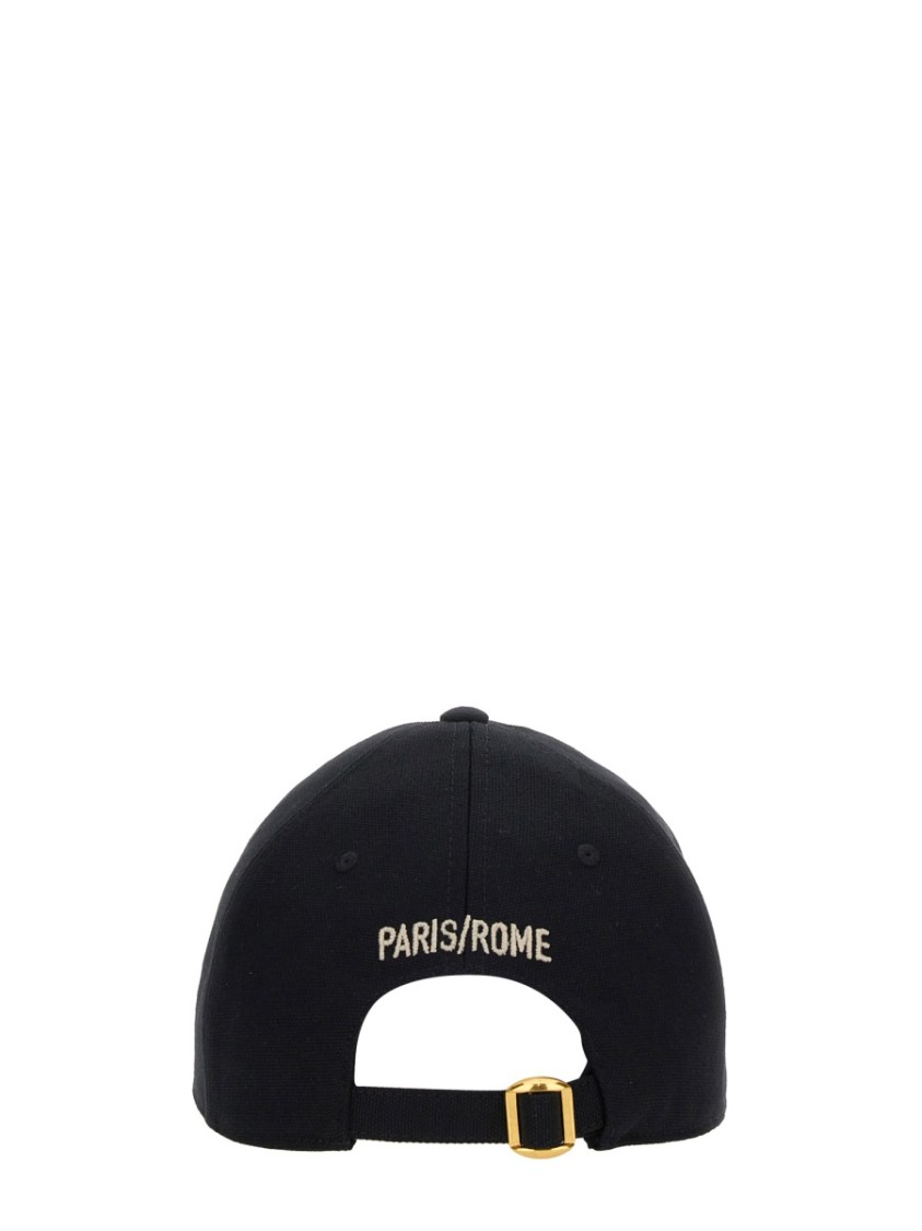 Valentino Cotton Baseball Cap With Embroidery In Black