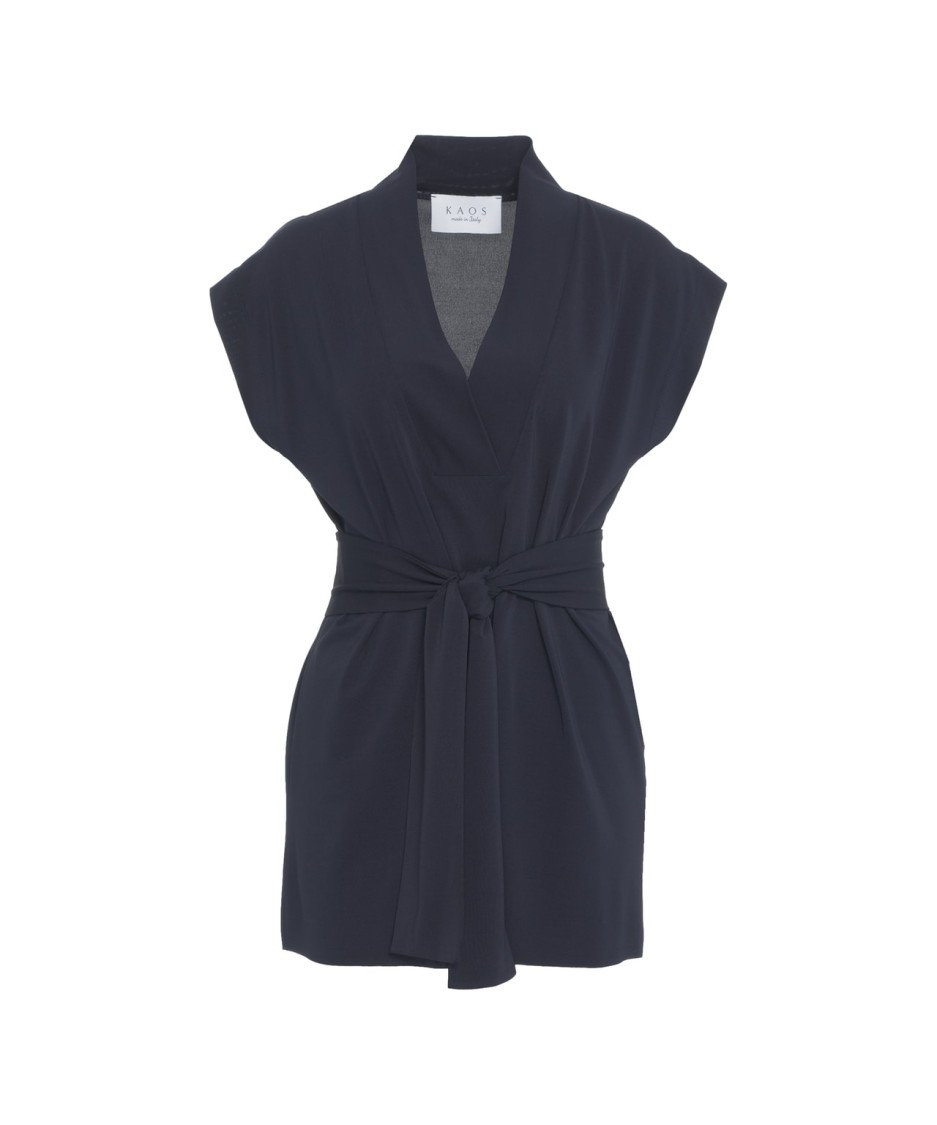 Shop Kaos Cap Sleeve Top With V-neckline In Black