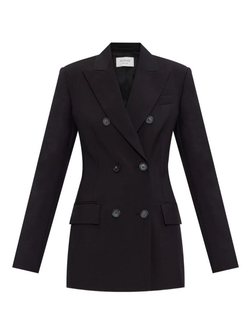 Sportmax Structured Double-breasted Blazer With Flap Pockets In Black