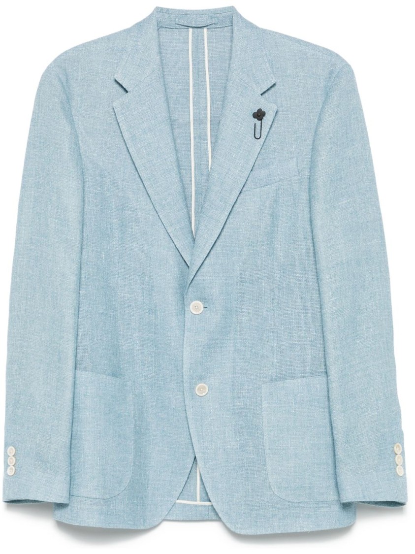 Lardini Single-breasted Jacket In Light Blue Linen And Wool In Blue