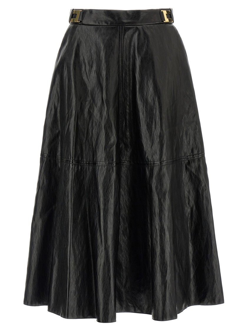 Elisabetta Franchi Flared Midi Skirt With High Waist In Black