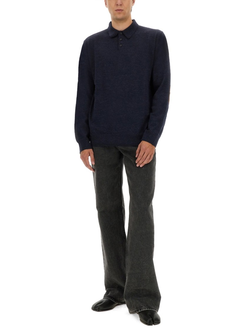 Maison Margiela Knitwear With Buttoned Collar And Elbow Patches In Black